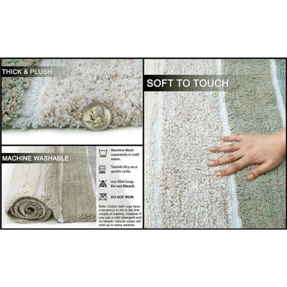 Cordural Stripes Bath Mat, Set of 2 Bath Rugs (17 Inches x24 Inches & 21 Inches)